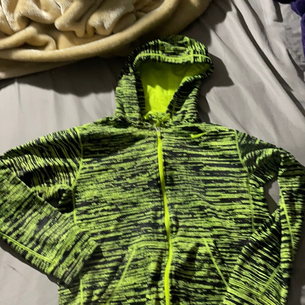 Black and lime green Nike zip up hoodie